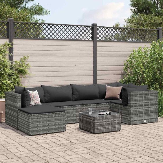 6-tlg. Garten-Lounge-Set mit Kissen Schwarz Poly Rattan