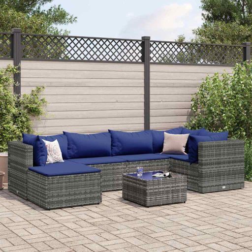 6-tlg. Garten-Lounge-Set mit Kissen Schwarz Poly Rattan