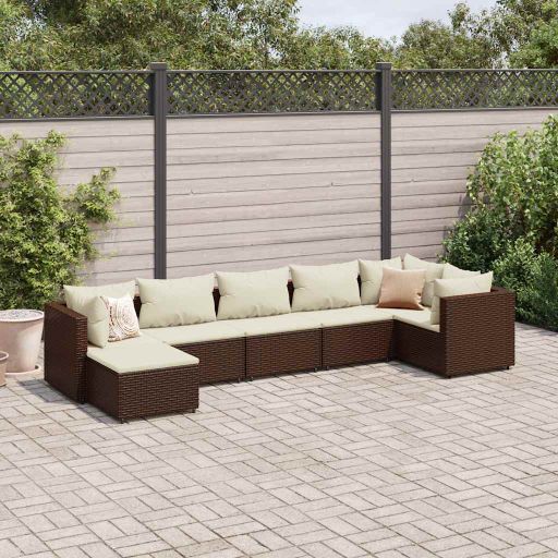 6-tlg. Garten-Lounge-Set mit Kissen Schwarz Poly Rattan