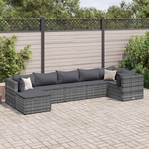 6-tlg. Garten-Lounge-Set mit Kissen Schwarz Poly Rattan