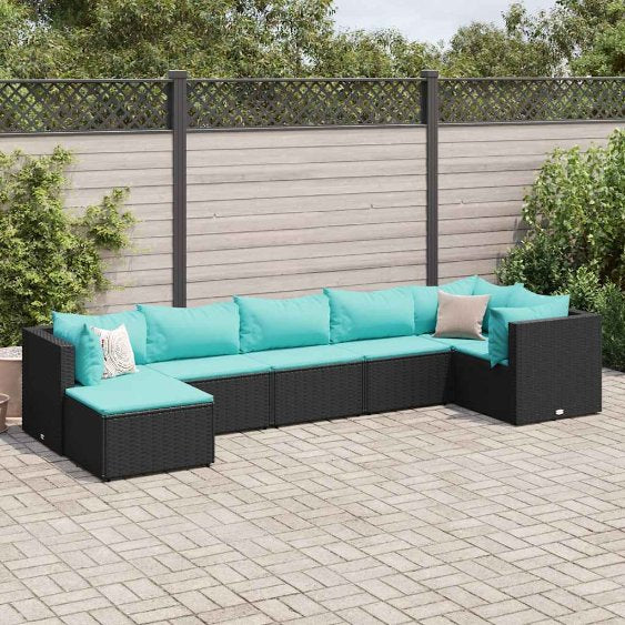 6-tlg. Garten-Lounge-Set mit Kissen Schwarz Poly Rattan