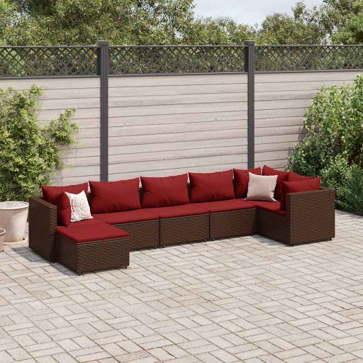6-tlg. Garten-Lounge-Set mit Kissen Schwarz Poly Rattan