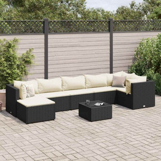6-tlg. Garten-Lounge-Set mit Kissen Schwarz Poly Rattan