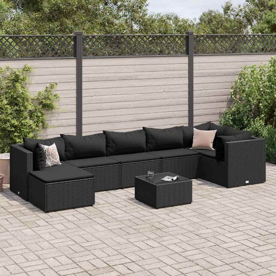 6-tlg. Garten-Lounge-Set mit Kissen Schwarz Poly Rattan