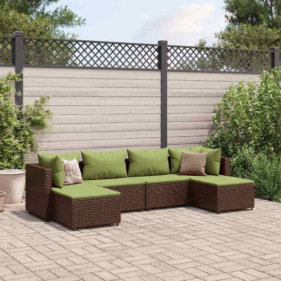 6-tlg. Garten-Lounge-Set mit Kissen Schwarz Poly Rattan