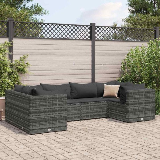 6-tlg. Garten-Lounge-Set mit Kissen Schwarz Poly Rattan