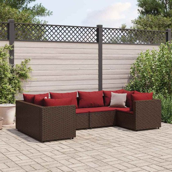 6-tlg. Garten-Lounge-Set mit Kissen Schwarz Poly Rattan