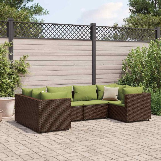 6-tlg. Garten-Lounge-Set mit Kissen Schwarz Poly Rattan