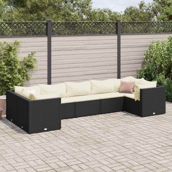 6-tlg. Garten-Lounge-Set mit Kissen Schwarz Poly Rattan