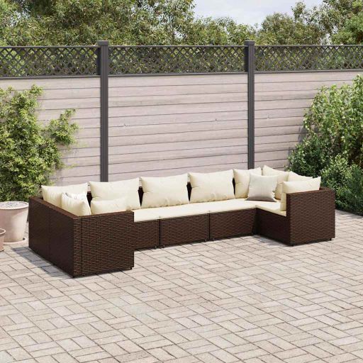 6-tlg. Garten-Lounge-Set mit Kissen Schwarz Poly Rattan