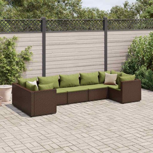 6-tlg. Garten-Lounge-Set mit Kissen Schwarz Poly Rattan
