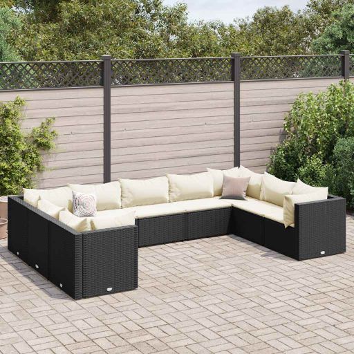 6-tlg. Garten-Lounge-Set mit Kissen Schwarz Poly Rattan