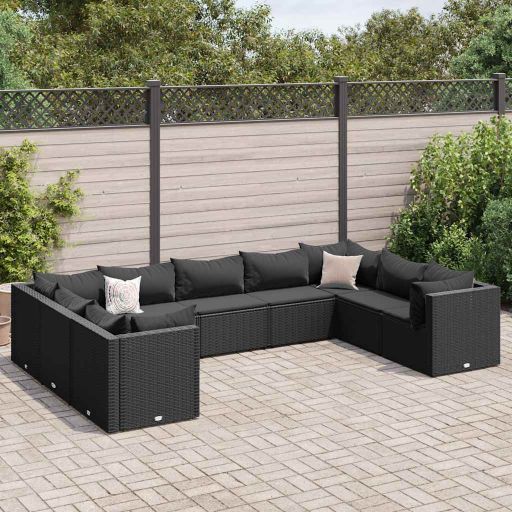 6-tlg. Garten-Lounge-Set mit Kissen Schwarz Poly Rattan