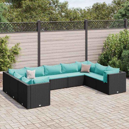 6-tlg. Garten-Lounge-Set mit Kissen Schwarz Poly Rattan