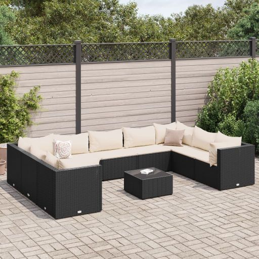 6-tlg. Garten-Lounge-Set mit Kissen Schwarz Poly Rattan