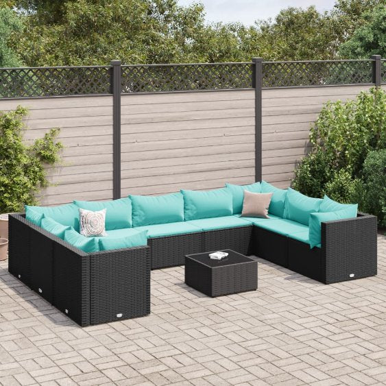 6-tlg. Garten-Lounge-Set mit Kissen Schwarz Poly Rattan