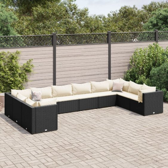 6-tlg. Garten-Lounge-Set mit Kissen Schwarz Poly Rattan