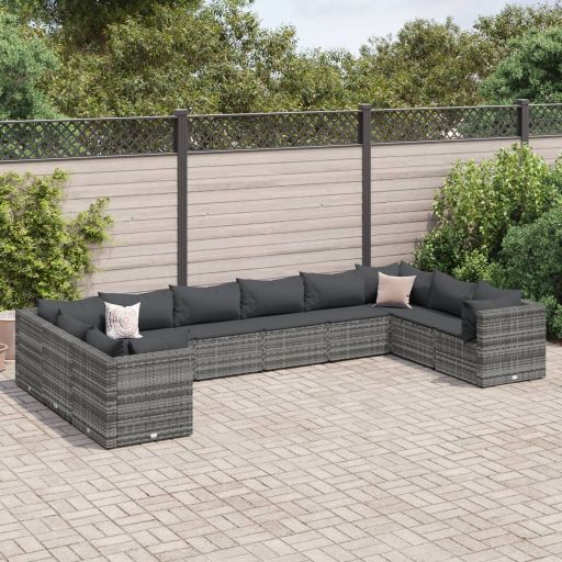 6-tlg. Garten-Lounge-Set mit Kissen Schwarz Poly Rattan