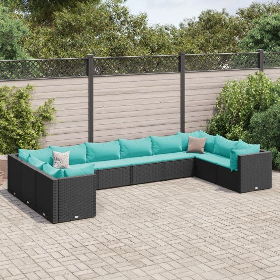 6-tlg. Garten-Lounge-Set mit Kissen Schwarz Poly Rattan