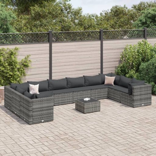 6-tlg. Garten-Lounge-Set mit Kissen Schwarz Poly Rattan