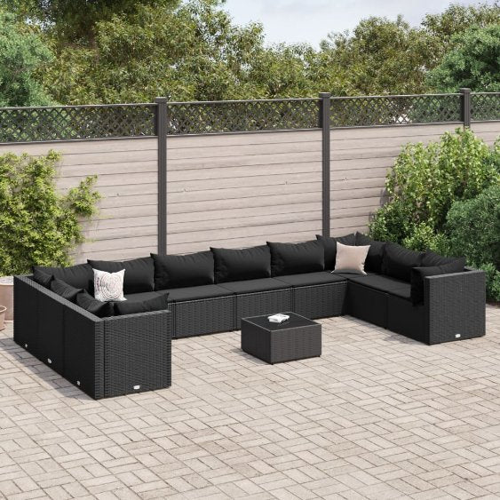 6-tlg. Garten-Lounge-Set mit Kissen Schwarz Poly Rattan