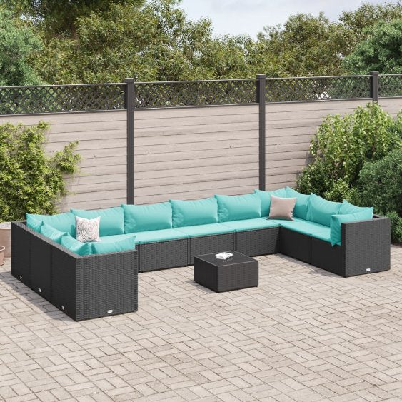 6-tlg. Garten-Lounge-Set mit Kissen Schwarz Poly Rattan