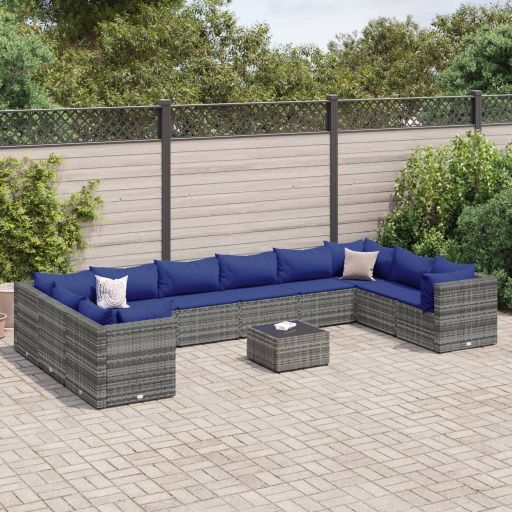 6-tlg. Garten-Lounge-Set mit Kissen Schwarz Poly Rattan