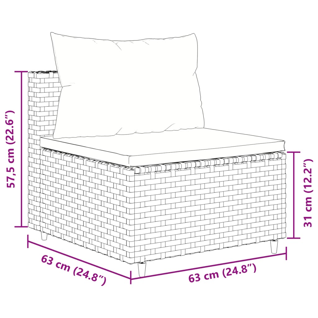 9-tlg. Garten-Sofagarnitur mit Kissen Schwarz Poly Rattan