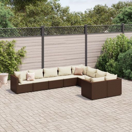 9-tlg. Garten-Sofagarnitur mit Kissen Schwarz Poly Rattan