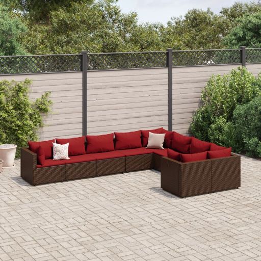 9-tlg. Garten-Sofagarnitur mit Kissen Schwarz Poly Rattan