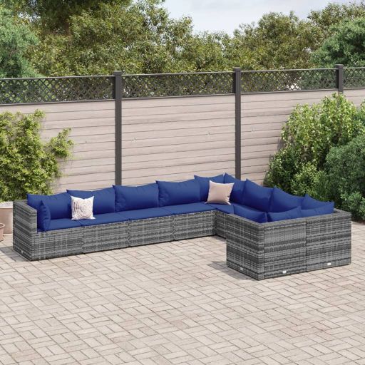 9-tlg. Garten-Sofagarnitur mit Kissen Schwarz Poly Rattan