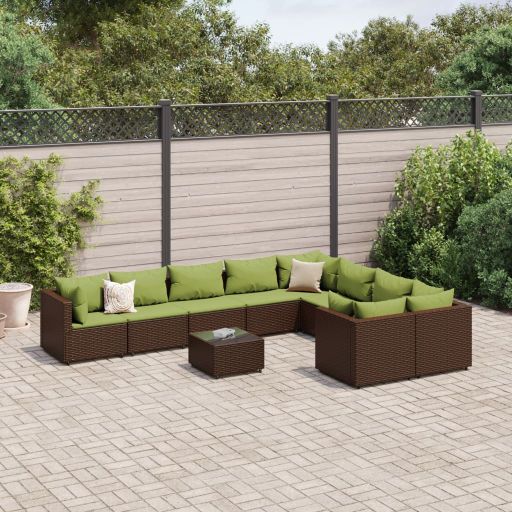 9-tlg. Garten-Sofagarnitur mit Kissen Schwarz Poly Rattan