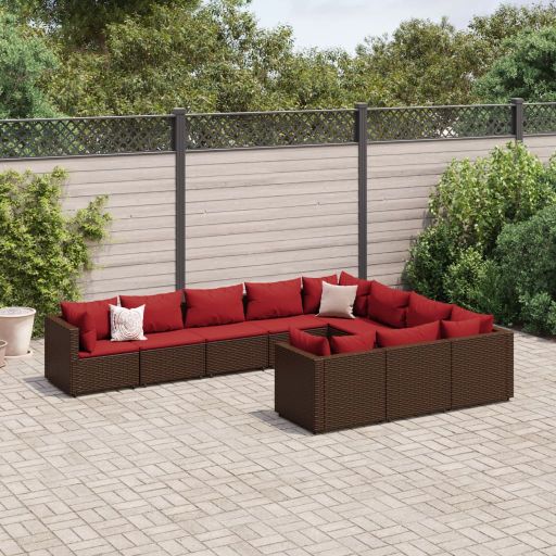 9-tlg. Garten-Sofagarnitur mit Kissen Schwarz Poly Rattan
