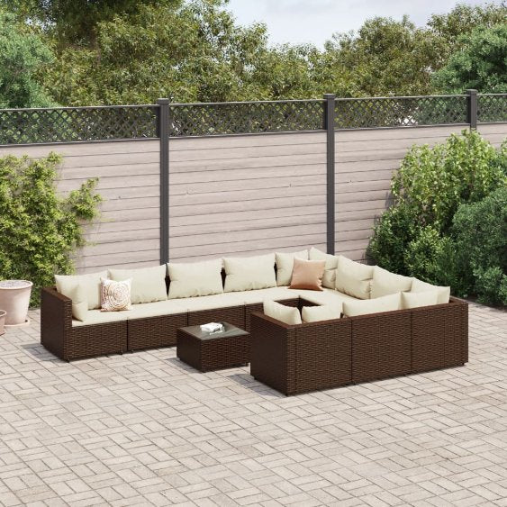 9-tlg. Garten-Sofagarnitur mit Kissen Schwarz Poly Rattan