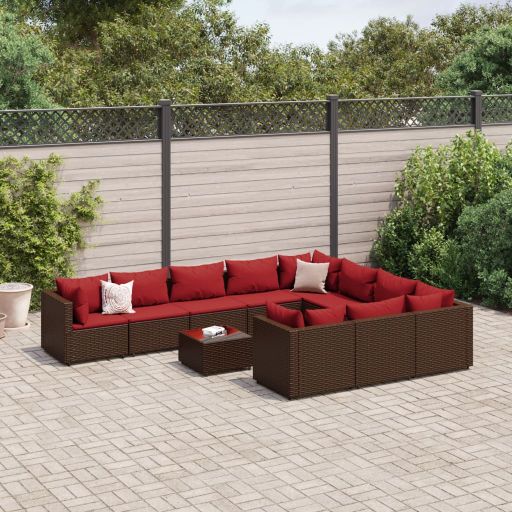 9-tlg. Garten-Sofagarnitur mit Kissen Schwarz Poly Rattan
