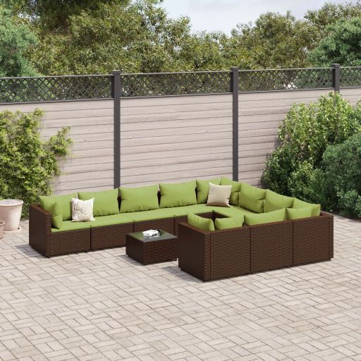 9-tlg. Garten-Sofagarnitur mit Kissen Schwarz Poly Rattan