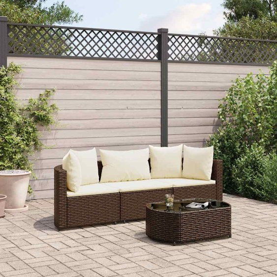 4-tlg. Garten-Sofagarnitur mit Kissen Schwarz Poly Rattan