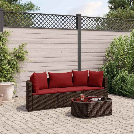 4-tlg. Garten-Sofagarnitur mit Kissen Schwarz Poly Rattan