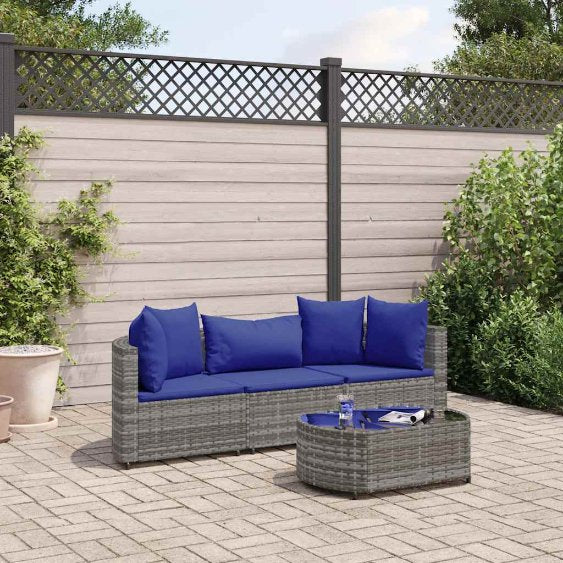 4-tlg. Garten-Sofagarnitur mit Kissen Schwarz Poly Rattan