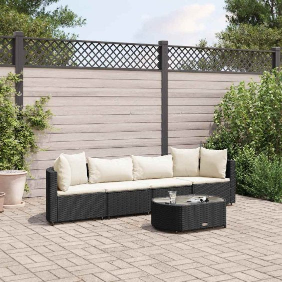 4-tlg. Garten-Sofagarnitur mit Kissen Schwarz Poly Rattan