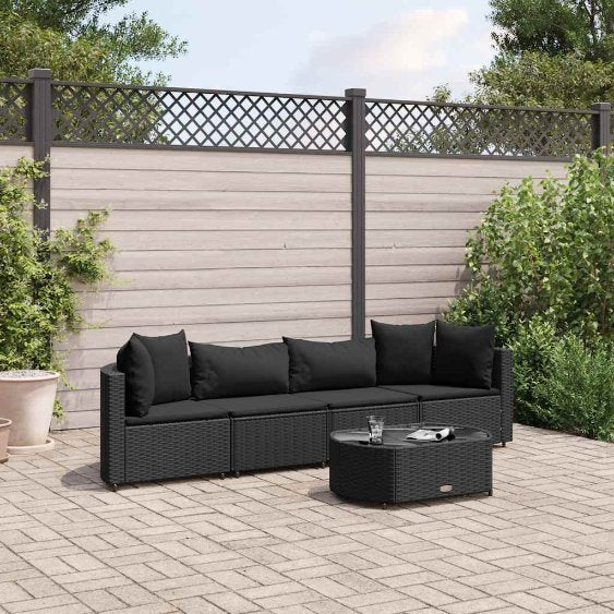 4-tlg. Garten-Sofagarnitur mit Kissen Schwarz Poly Rattan