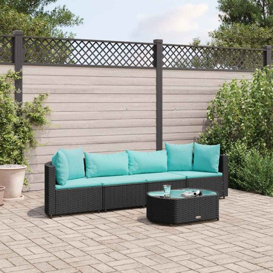 4-tlg. Garten-Sofagarnitur mit Kissen Schwarz Poly Rattan