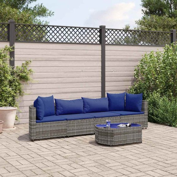 4-tlg. Garten-Sofagarnitur mit Kissen Schwarz Poly Rattan