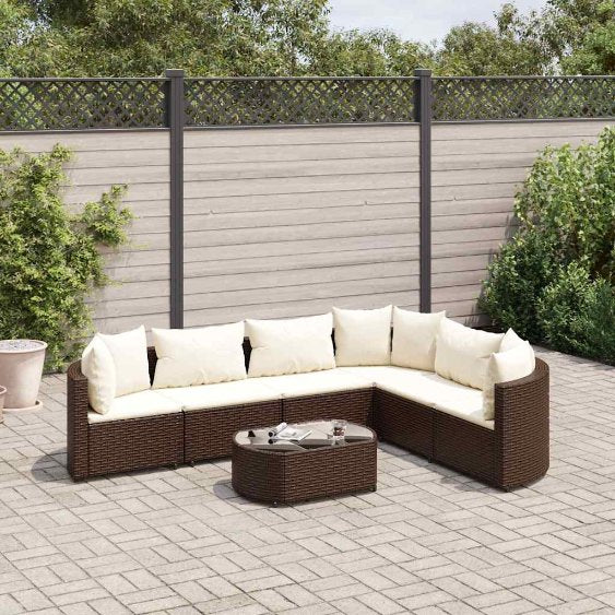 7-tlg. Garten-Sofagarnitur mit Kissen Schwarz Poly Rattan