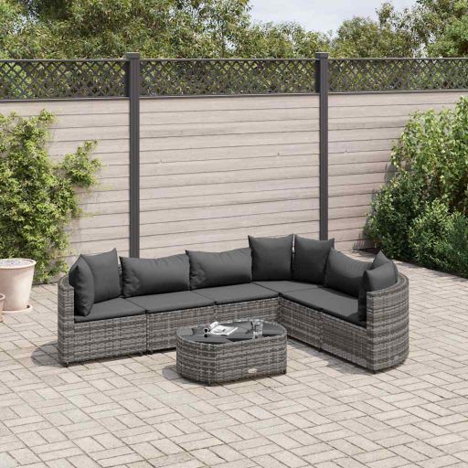 7-tlg. Garten-Sofagarnitur mit Kissen Schwarz Poly Rattan