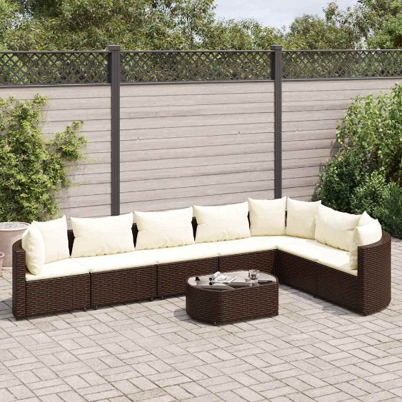 7-tlg. Garten-Sofagarnitur mit Kissen Schwarz Poly Rattan