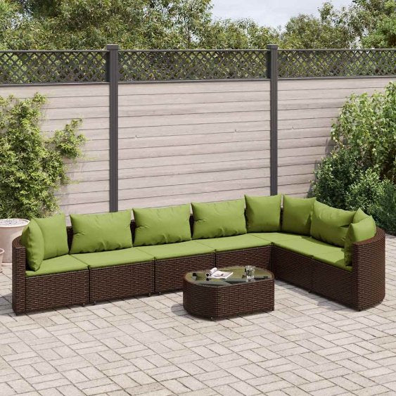 7-tlg. Garten-Sofagarnitur mit Kissen Schwarz Poly Rattan