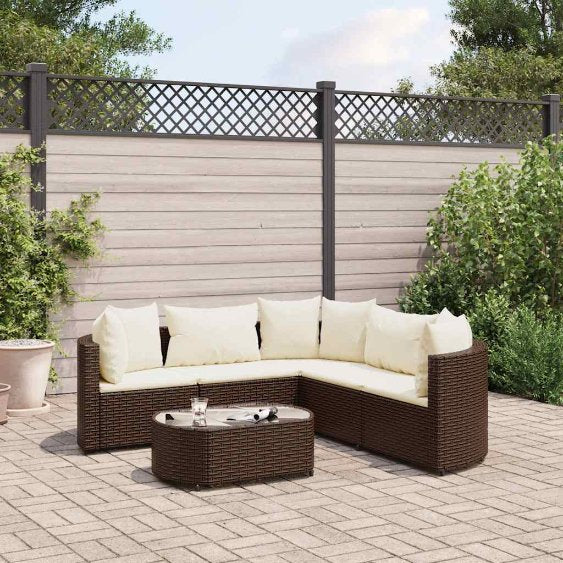 7-tlg. Garten-Sofagarnitur mit Kissen Schwarz Poly Rattan