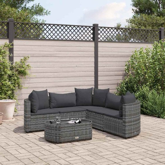 7-tlg. Garten-Sofagarnitur mit Kissen Schwarz Poly Rattan