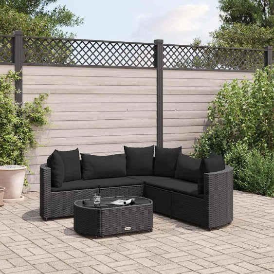7-tlg. Garten-Sofagarnitur mit Kissen Schwarz Poly Rattan